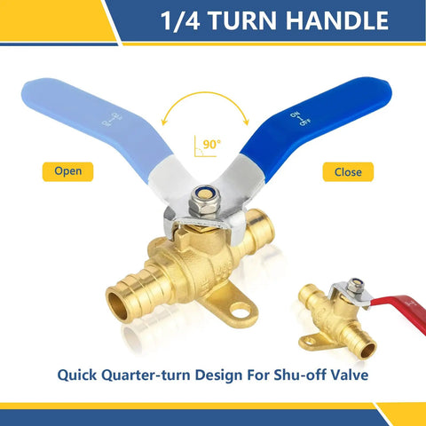 100 Pack Half Inch PEX A Expansion Ball Valve With Drop Ear Full Port Shut Off Built Tough Brass Plumbing Fixture For Red Hot And Blue Cold Water Lines Quick Connect Trade Setup with blue handle