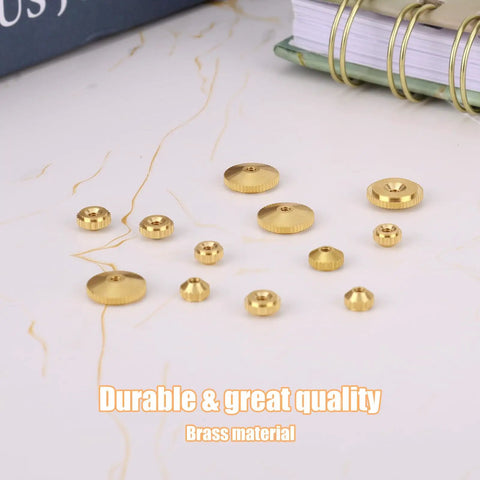 12 Piece Brass Clock Hand Nut Set With Three Sizes 5mm 6mm And 10mm for clock repair on table