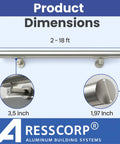 Killer 3 Feet Aluminum Handrail Kit For Indoor Stairs With Adjustable Steel Brackets And Rock Solid Connectors For No Sweat DIY Setup On Decks Or Ramps Featuring A Sleek Stainless Steel Look And High Grade Safety Grip showing product dimensions 2-18 ft.