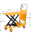 Heavy Duty Hydraulic Lift Table Cart With 330 Pound Capacity And 29.1 Inch Lift Height Single Scissor Lift On Four Wheels