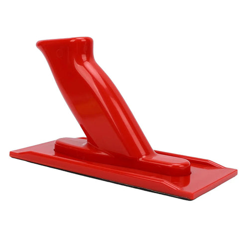 Slick Anti Slip Woodworking Push Block With Ergonomic Tilted Handle For Table Saw Router And Jointer Safety Guide showing red ABS plastic build.