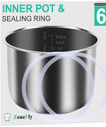 6 Qt Inner Pot For Electric Pressure Cooker Replacement With 2 Pack 100 Percent Silicone Sealing Ring Replacements And Nonstick Liner Durable Stainless Steel Pot That Fits Most 6 Quart Models Easy Clean Kitchen Upgrade