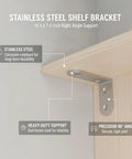 Beefy Stainless Steel Right Angle Shelf Bracket L Shape Support 16.5 X 7.4 Inch for sturdy shelves and furniture repair
