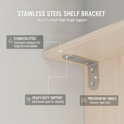 Beefy Stainless Steel Right Angle Shelf Bracket L Shape Support 16.5 X 7.4 Inch for sturdy shelves and furniture repair