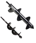 Garden Auger Drill Bit For Planting 1.6x8.7 And 4x12 Inches Fast Bulb And Bedding Plant Installer Spiral Drill Bit With Three Eighth Inch Hex Drive Easy To Use And Time Saving, showing two black spiral drill bits in different sizes.