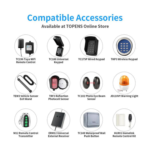 Various compatible accessories for Heavy Duty Chain Drive Automatic Sliding Gate Opener For Large Driveways Up To 5700 Pounds AC Powered Gate Motor