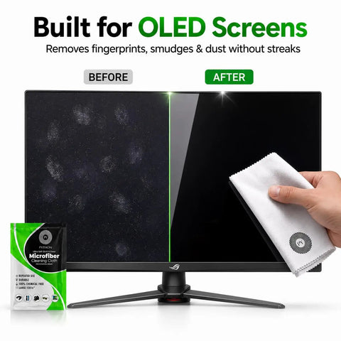 Premium OLED Cleaning Cloth For High End Screens 12 X 16 Inches Ultra Soft 0.5 Denier Microfiber With Split Fiber Technology That Lifts Fingerprints Dust And Oils Without Scratching Safe For Anti Glare Coatings, wiping OLED monitor
