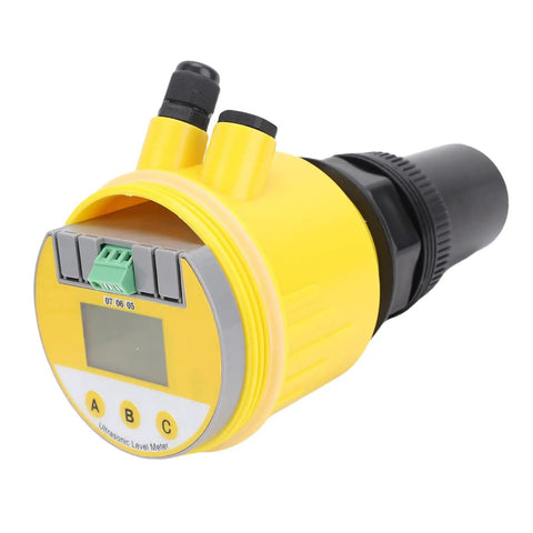 Pro Grade Digital Ultrasonic Level Meter 0-10m Range DC24V LCD Display 4-20mA Output Water Level Sensor Yellow