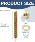 Heavy Duty Full Thread Rod 1/4 X 2 Inch Zinc Plated Carbon Steel Studs 8 Pack With Nuts And Washers For Furniture Fixes and Backyard Builds Real Deal Quick Install Setup, showing size and included parts.