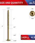 Image showing size details of Badass Number 14 X 4 Inch Lag Screws 140 Pcs Structural Wood Fasteners with washer head for outdoor use.