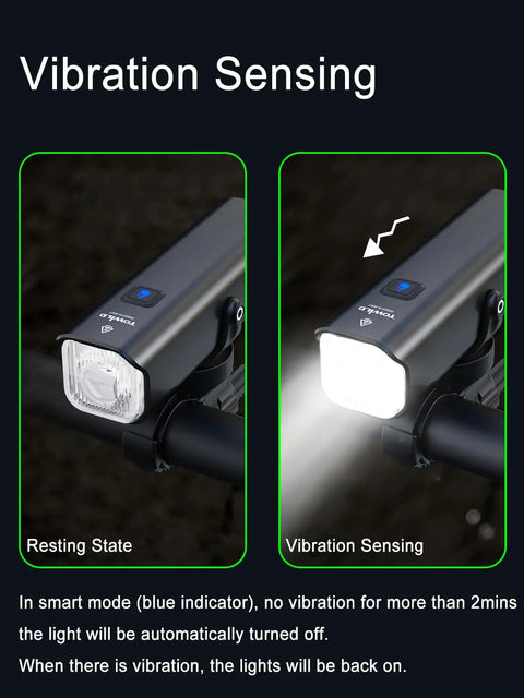 Ultra Bright Rechargeable Bike Light CL1000 vibration sensing mode display.