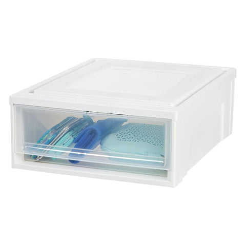 Under Bed Storage Drawer Set 22 Qt Stackable Plastic Organizer Bins With Smooth Glide Sliding Drawers 4 Pack White Durable Made In USA