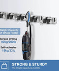 2 Pack Stainless Steel Wall Mount Broom Holder With 5 Racks And 4 Hooks Heavy Duty Self Adhesive Broom Organizer for Garage