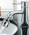 Chrome sink with 360 Degree Swivel Kitchen Faucet Sprayer Attachment, dual water modes, and no splash champagne flow feature.