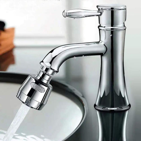 Chrome sink with 360 Degree Swivel Kitchen Faucet Sprayer Attachment, dual water modes, and no splash champagne flow feature.