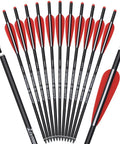12 black carbon crossbow bolts with red vanes and tips, 20 Inch Carbon Crossbow Bolts For Hunting, Beginner And Youth Friendly Arrows