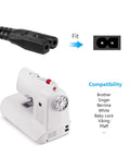 Pro Grade 6 Ft 2 Prong AC Power Cord For Sewing Machines 18 AWG 125V UL Listed compatible with various sewing machines