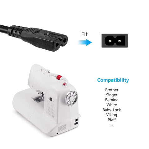 Pro Grade 6 Ft 2 Prong AC Power Cord For Sewing Machines 18 AWG 125V UL Listed compatible with various sewing machines