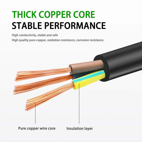 Cross-section of a 6 Ft Replacement Power Cord For Popular Electric Pressure Cookers And Rice Cookers showing copper core and insulation