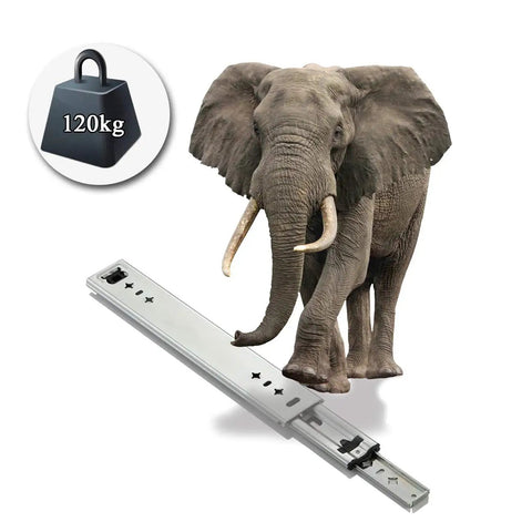 Heavy Duty 22 Inch Full Extension Drawer Slides with Ball Bearing Runners and elephant illustrating strength