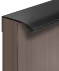 12 Piece 150mm Aluminum Concealed Finger Edge Pulls for cabinets and drawers, black finish, installed on wooden cabinet corner