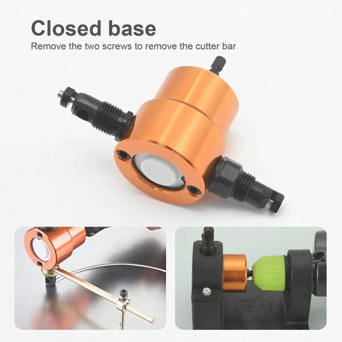 360 Degree Double Headed Sheet Metal Nibbler Drill Attachment with Extra Punch and Die, pro-grade tool for cutting metal