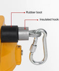 Close-up of Spring Balancer Tool Hoist Stand with insulated hook and rubber boot for stability and safety.
