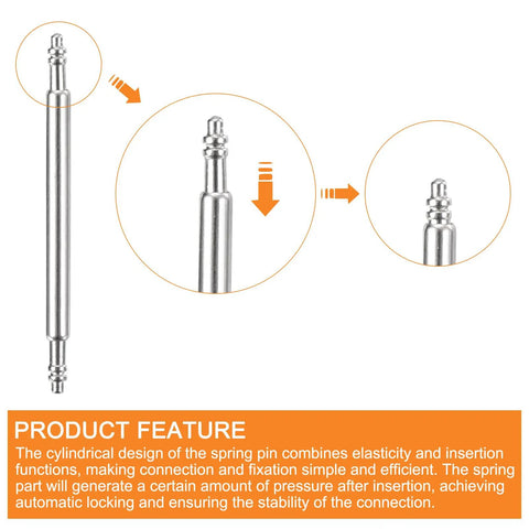 Heavy Duty Full 8PC Set Stainless Steel Watch Spring Bar Pins 1.5X18MM showing cylindrical design and integrated coil springs.