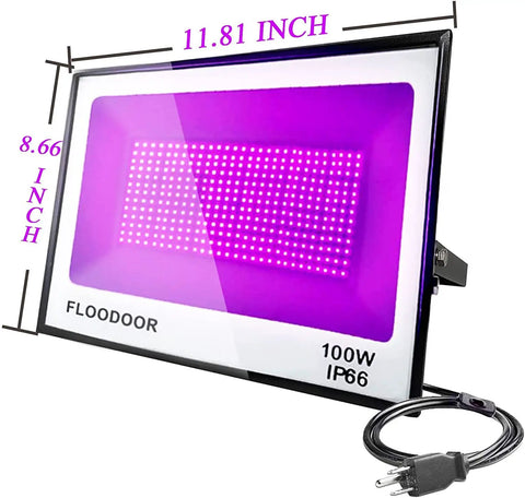100W Outdoor Black Light for Glow Parties Halloween with Plug IP66 Waterproof UV Blacklight