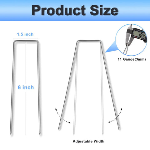 Heavy Duty 6 Inch U Shaped Galvanized Garden Stakes Pack Of 240 11 Gauge Landscape Staples size diagram