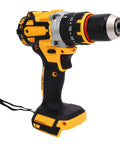 Badass Cordless Drill Featuring Brushless Motor 100 Nm Max Torque 2000 Rpm Speed Heavy Duty Electric Hand Drill For Tough Jobs Weekend Repairs And Pro Trades side view showing black and yellow design with adjustable torque settings.