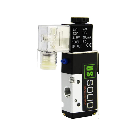 Compact 1/4 Inch NPT 3 Way 2 Position Pneumatic Solenoid Valve DC 12V With Aluminum Body IP65 Rated, side view