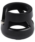 Next Level Adjustable Espresso Tamping Station For 51 To 58mm Portafilter, solid aluminum tamper holder viewed from side.