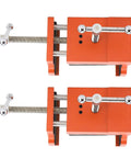 Badass Cabinet Clamps 2 Pack For Real Woodworking Projects With Flip Side Pilot Drill Guide Heavy Duty Aluminum Build 440 Pound Holding Power Fits One Point Five To Two Inch Door Stiles, showing orange clamps.