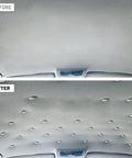 Before and after of car interior roof using All In One Auto Roof Headliner Repair Kit With 50 Buckles 50 Colorful Push Pins.