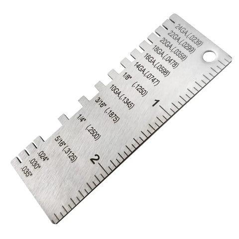 Stainless Steel Round Dual Sided Gauge Kit For Metal Sheets And Wire Thickness Measurement 0 To 36 US Standard 2-Inch Ruler View