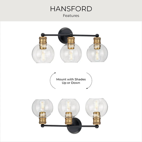 Coastal 3 Light Bath Vanity Light With Clear Glass Globes In Antique Bronze Finish shown with mounting options