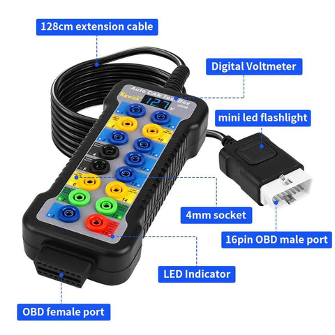 OBD2 Breakout Box With LCD Display For OBDII Protocol Detection 16 Pin CAN Bus Tester ECU Tool with LED indicators