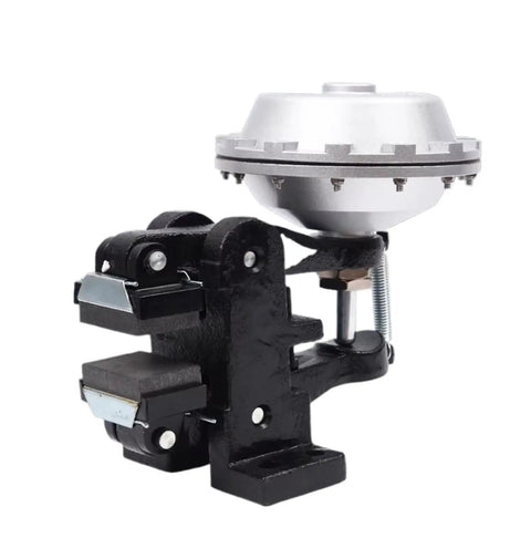 Vertical Pneumatic Disc Brake DBN 204 Industrial Unit, compact with metal housing, used in machinery for effective stopping.