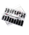 Solid Miniature Screw Set With Carbon Steel Flat Countersunk Heads For Glasses And Watches Repair organized in a clear case.
