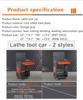 Product specification image for Removable CNC Tool Rack Cart With Dual Layer Steel Side Mount Storage, showcasing models RGT-SYC2 and RGW-SYC2.