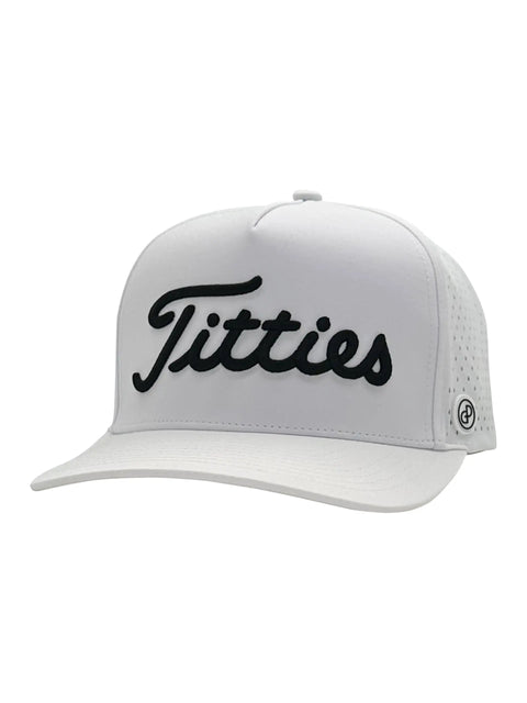 Performance Golf Hat With Breathable Laser Holes And Adjustable Strapback For A Sharp Witty On Course Look Dope Polyester Build In Crisp White