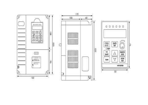 Technical diagram of the 5.5KW inverter VFD paired with 4.5KW Water Cooled ER20 Spindle Motor for CNC milling machine.