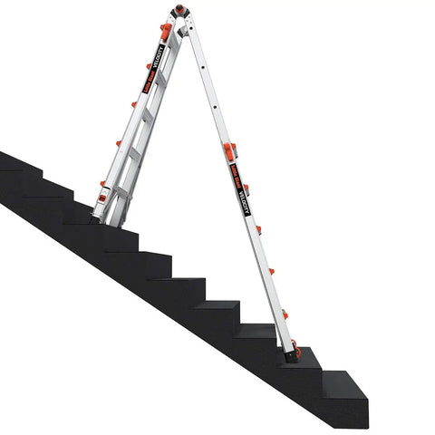 Velocity Aluminum Ladder Do-It-All 22 ft Multi-Position with Leg Levelers, Lightweight, Easy Extend and Lock, Ready for Any DIY Project, Home Renovation, Roofing, Painting, and Maintenance on stairs