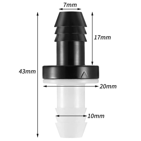 Front view of ABS inline check valve, 3/8 in (10 mm) plug-in, one-way valve for liquids and gases