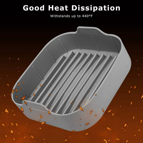 Air Fryer Silicone Pot 8.1 Inch Basket Pan With Dual Handles And Mitts Reusable Nonstick Liners For 6.5 Qt Or Bigger Square Air Fryers