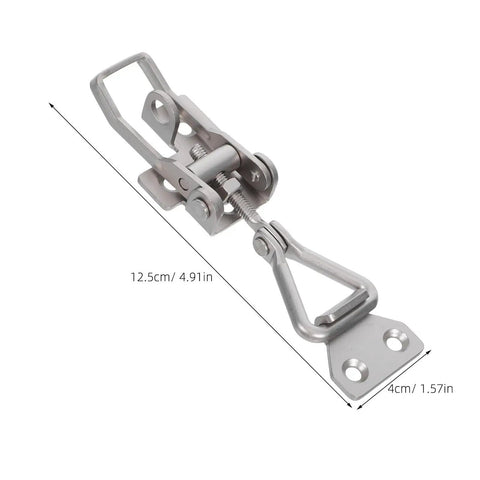 Heavy Duty Toggle Clamp Latch With Adjustable Lock Hole Stainless Steel Kit, 12.5cm long, used for secure box closure.
