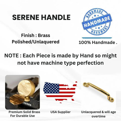 Unlacquered Solid Brass Cabinet Pull And Knob Set, Handmade And Heavy Duty Hardware for Dressers and Doors, USA Supplier