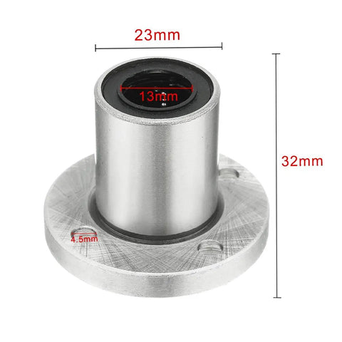 2 Pcs LMF13UU Linear Ball Bearings Double Rubber Dust Seals 13 mm Bore 23 mm OD 32 mm Length Round Flange close-up view.