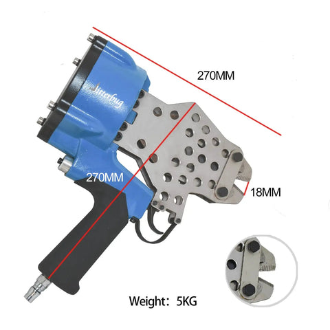 Side view of Beefy Pneumatic Bolt Cutter for 5mm to 6mm wire, highlighting blue ergonomic handle and metallic cutting head.